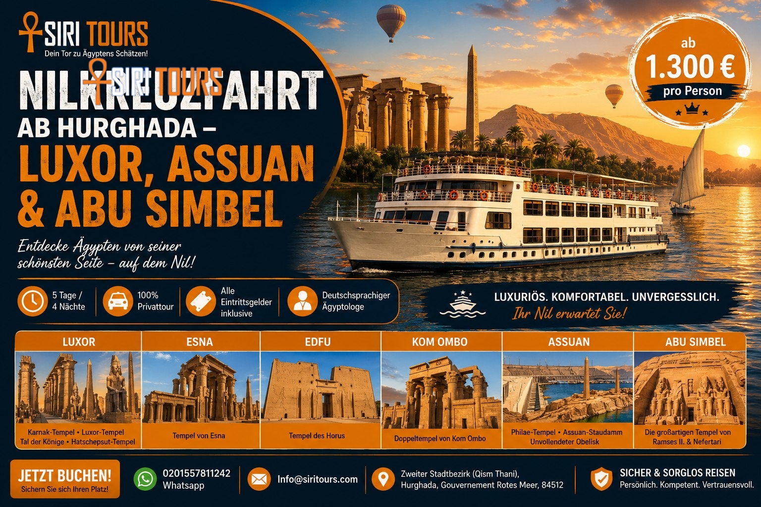 Nilkreuzfahrt ab Hurghada – Luxor, Assuan & Abu Simbel